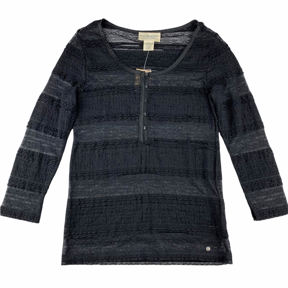 New Denim & Supply Black Textured Lace Mesh Top S